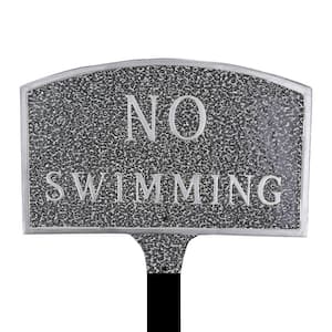 5.5 in. x 9 in. Small Arch No Swimming Statement Plaque Sign with Lawn Stake - Swedish Iron