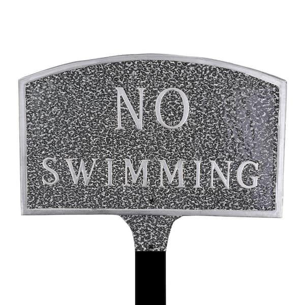 Montague Metal Products 5.5 in. x 9 in. Small Arch No Swimming Statement Plaque Sign with Lawn Stake - Swedish Iron