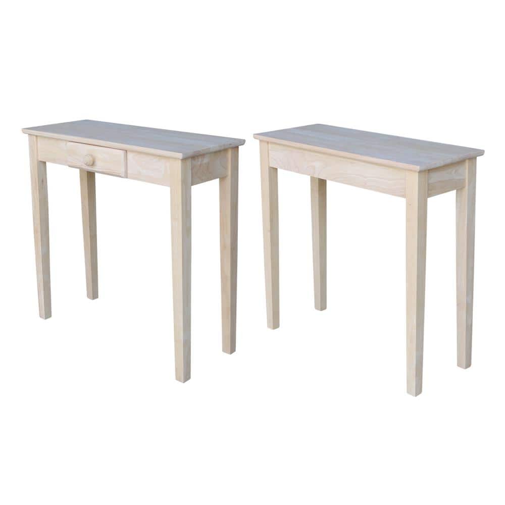 Unfinished Parawood Rectangular Hall Table with Drawer