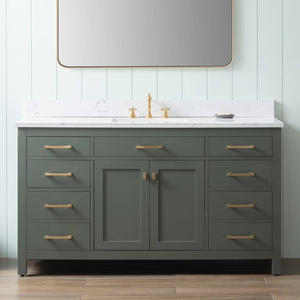 Vintage Green 60" Single Vanity with Carrara White Top