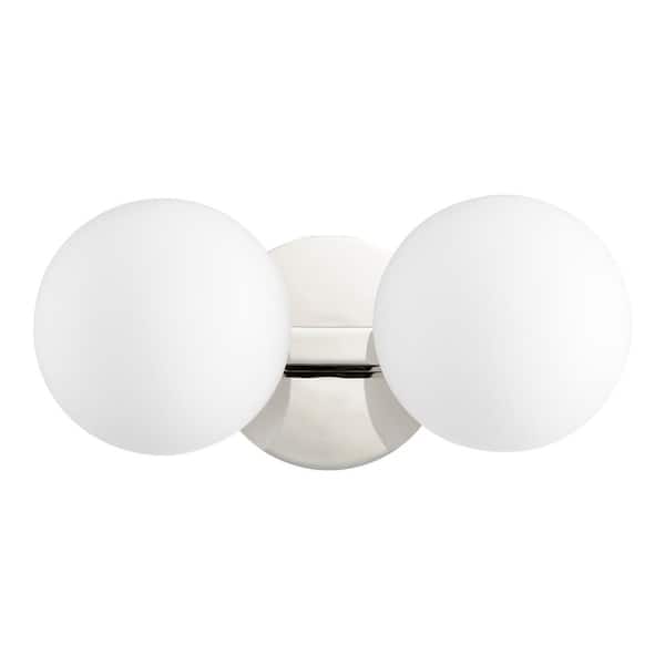 Quorum INTERNATIONAL Modern and Contemporary Globe 14 in. W  2-Lights Polished Nickel Vanity Light with Satin Opal