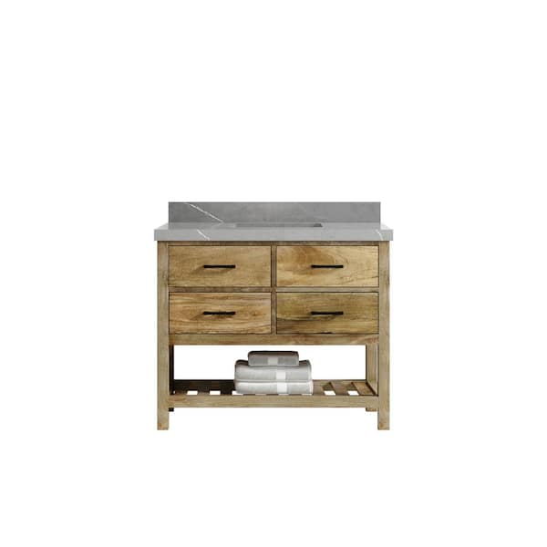 Willow Collections Parker Mango 42 in. W x 22 in. D x 36 in. H Bath Vanity in Natural Mango with 2 in. Piatra Quartz Top