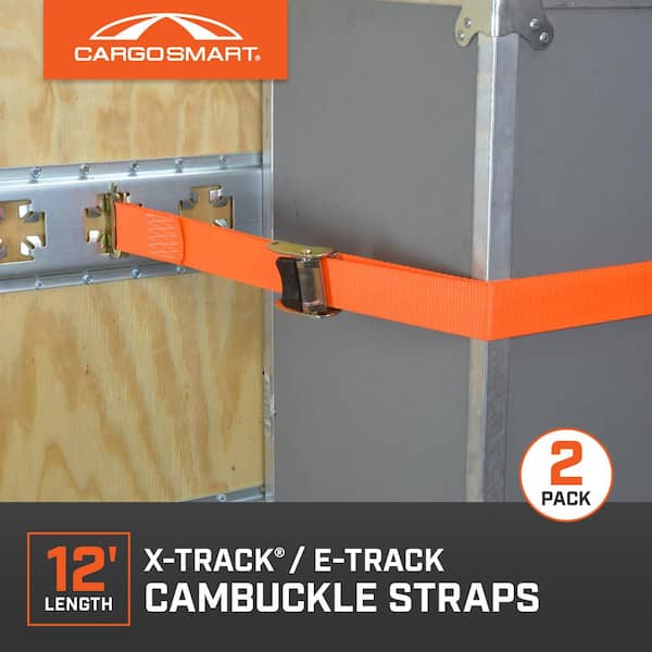 2 in. x 12 ft. 2000 lbs. Orange Cambuckle Ratchet Strap for X-Track/E-Track Systems (2-Pack)