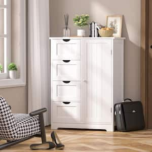 White 31.6 in. H Accent Cabinet Office Storage Cabinet with Adjustable Shelf and 4-Drawer