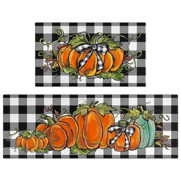 Angel Sar 17 in. x 47 in. and 17 in. x 30 in. Buffalo Plaid Harvest Thanksgiving Floor Mats and Rugs for Home Decor (2-Pack)