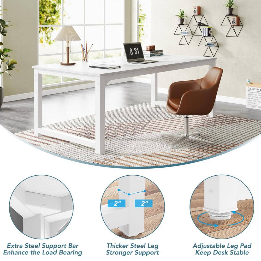 78.7 in. Rectangular White Engineered Wood Large Computer Desk Excutive Office Desk for Home Office - Thumbnail 5