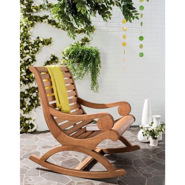 SAFAVIEH Sonora Teak Brown Eucalyptus Wood Outdoor Rocking Chair