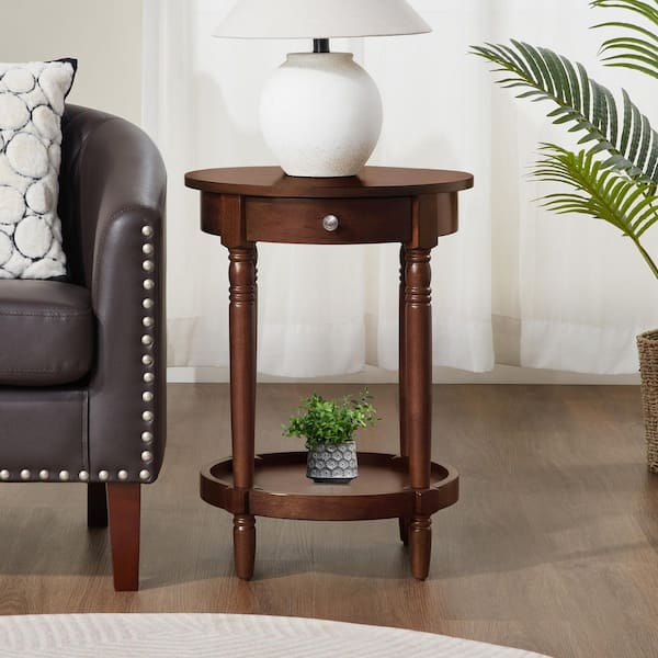French Country Manor 18 in. Espresso Round MDF End Table with Shelf