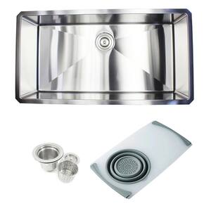 Undermount 16-Gauge Stainless Steel 36x19x10 in. Single Bowl Kitchen Sink Combo w/ Cutting Board Colander and Strainer