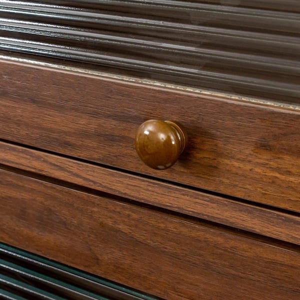 Unbranded Walnut Brown Wood Pantry Organizer, Storage Cabinet Floor-to-Ceiling Low Cabinet with Glass Doors