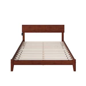 Orlando Walnut King Solid Wood Frame Low Profile Platform Bed with Attachable USB Device Charger