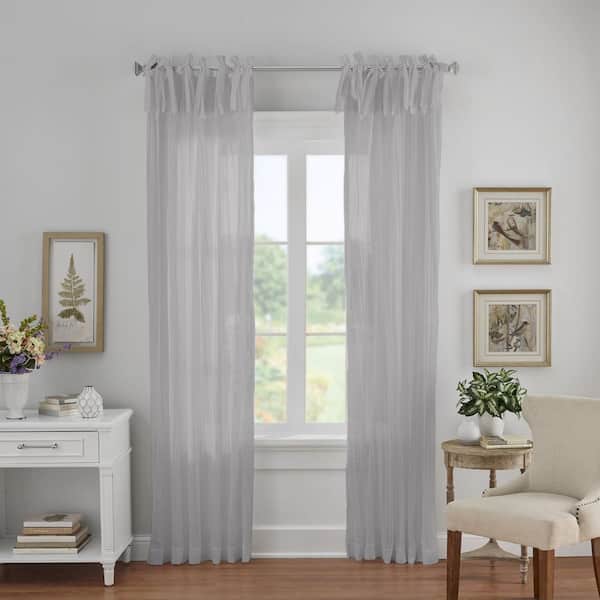 Elrene Gray Solid Tab Top Sheer Curtain - 52 in. W x 84 in. L