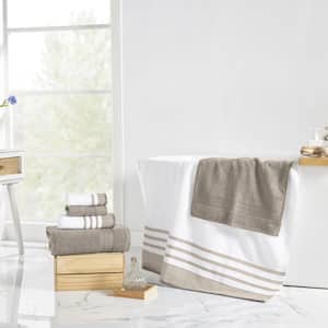 6 Piece Reinhart Tan Cotton Quick Dry White/Contrast Towel Set
