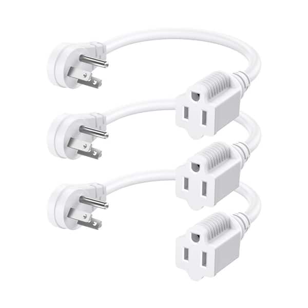 DEWENWILS 1 ft. SJT 14/3 Indoor Extension Cord with 3-Prong Outlets and SPT-3 Cord, 3 Pack, White