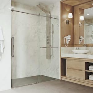 Ferrara 71 1/2 to 72 1/2 in. W x 74 in. H Sliding Frameless Shower Door in Stainless Steel with 3/8 Clear Glass