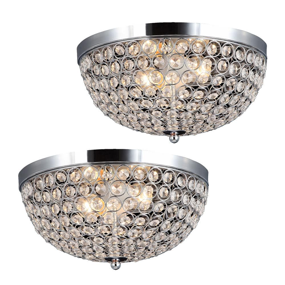 13 in. 2 Light Elipse Crystal Flush Mount Ceiling Light 2 Pack, Chrome