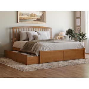 Richmond Light Toffee Natural Bronze Solid Wood Frame King Platform Bed with Footboard and Storage Drawers