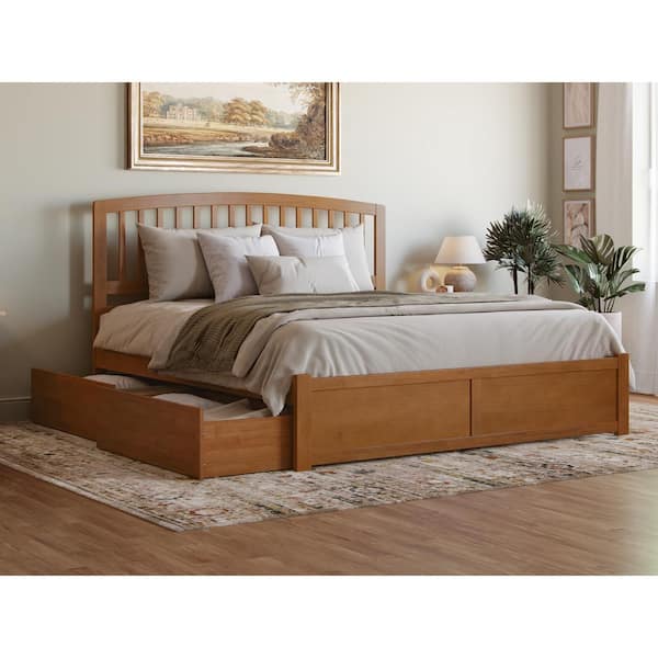 AFI Richmond Light Toffee Natural Bronze Solid Wood Frame King Platform Bed with Footboard and Storage Drawers