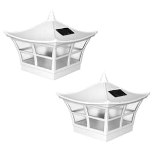 Ambience 5 in. x 5 in. Outdoor White Vinyl LED Solar Post Cap (2-Pack)