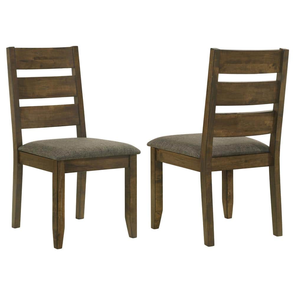 Knotty Nutmeg Wooden Ladderback Side Chair with Grey Upholstery