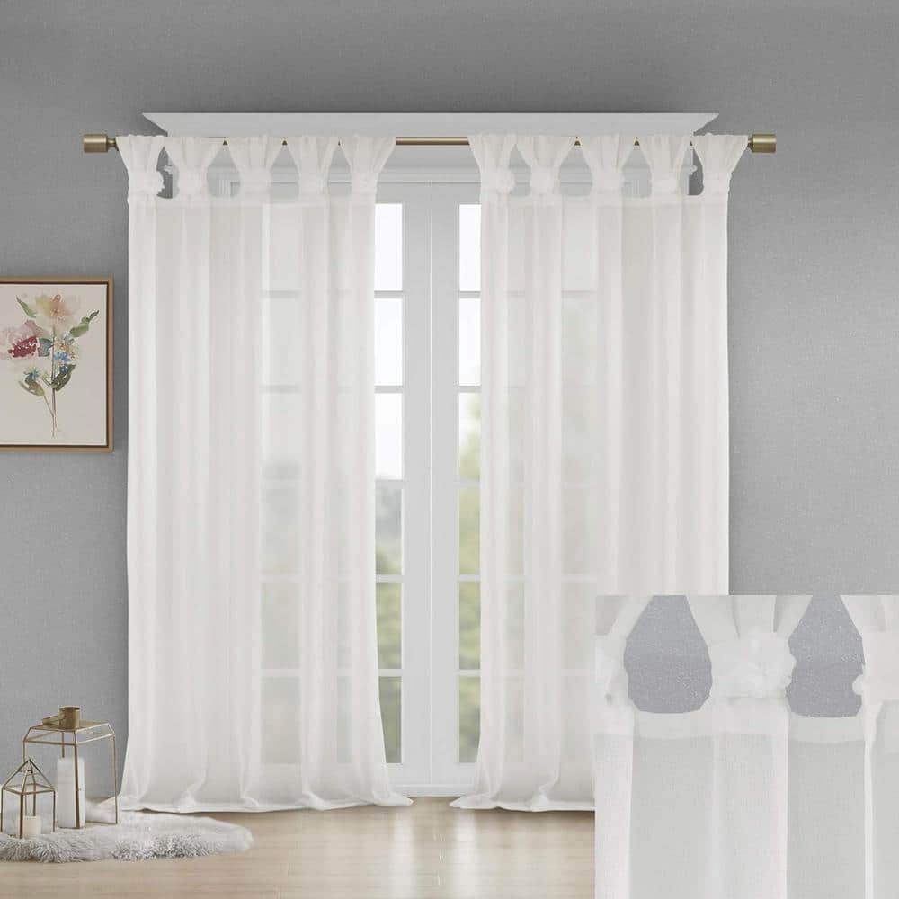 White Faux Linen Sheer Tab Top Curtain Panel