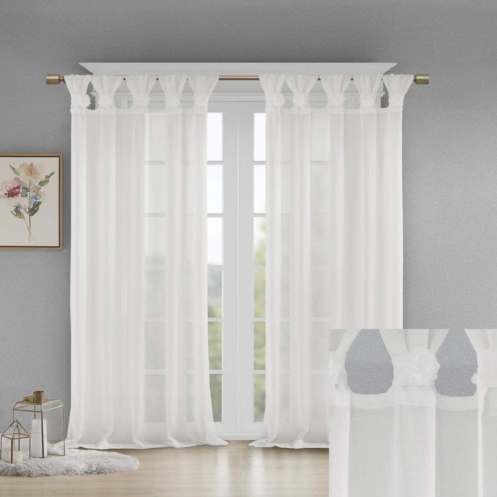 White Sheer Tab Top Linen-Blend Curtain Panel