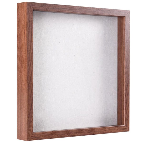 Unbranded 12 in. x 12 in. Brown Square Shadow Box Picture Frame Linen Background Real Glass Front