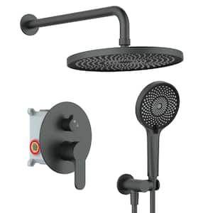 Roun Single-Handle 3-Spray 10 in. Rain Shower Head Round High Pressure Shower Faucet in Matte Black (Valve Included)