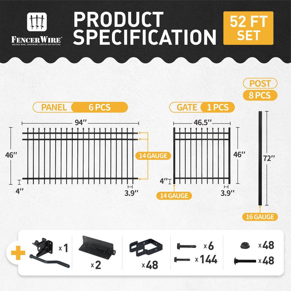Black Heavy Duty Metal Fence Kit with Gate and Posts