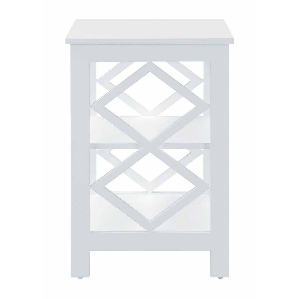 White Diamond Cutout 3-Tier Wood End Table