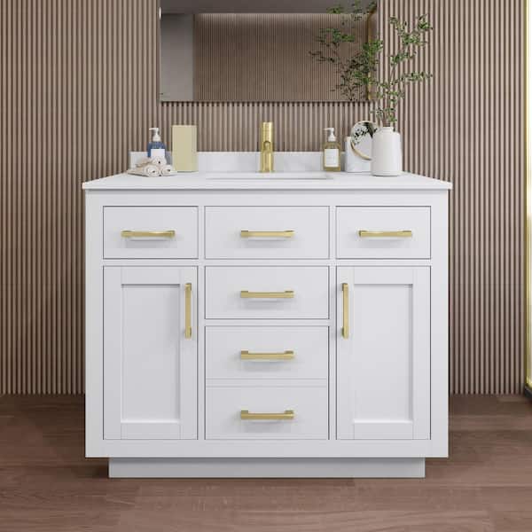 Wyndham Collection Beckett TK 42 in. W x 22 in. D x 35 in. H Single Bath Vanity in White with White Cultured Marble Top