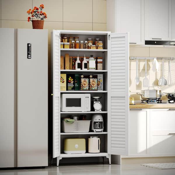31.5 in. W x 74 in. H x 16 in. D White Metal Freestanding Storage Cabinet,Kitchen Pantry Cabinets with 5-Shelves
