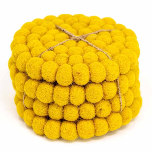 Global Crafts Teal Tonal Felt Ball Coasters (Orange, Set of 4)