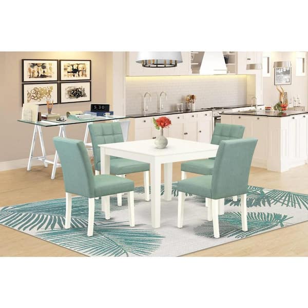 East West Furniture 5-Piece Linen White Finish Solid Wood Top - Square Dining Room Set - Seats 4