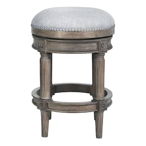 Chapman 26 in. Weathered Gray Backless Wood Swivel Counter Stool with Upholstered Gray Seat, One Stool