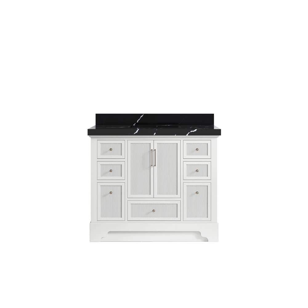 Alys 42 in. W x 22 in. D x 36 in. H Single Sink Bath Vanity in White with 2 in. Calacatta Black Top price history on PriceWatchPro