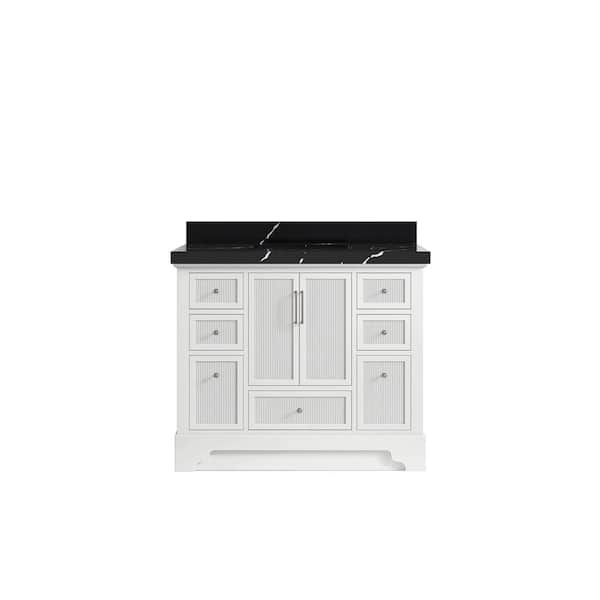 Willow Collections Alys 42 in. W x 22 in. D x 36 in. H Single Sink Bath Vanity in White with 2 in. Calacatta Black Top