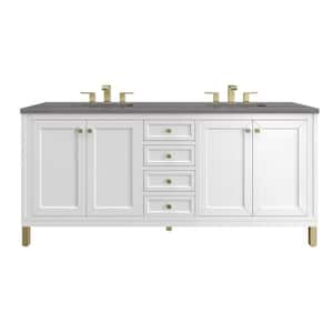 Chicago 72.0 in. W x 23.5 in. D x 34 in. H Bathroom Vanity in Glossy White with Grey Expo Quartz Top