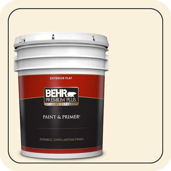 BEHR PREMIUM PLUS 5 gal. #370C-1 Lemon Pearl Flat Exterior Paint & Primer