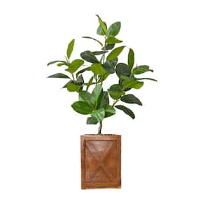 Real touch 63 in. fake Rubber tree in a fiberstone planter