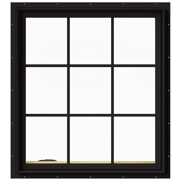 JELD-WEN 36 in. x 40 in. W-2500 Series Black Painted Clad Wood Left-Handed Casement Window with Colonial Grids/Grilles