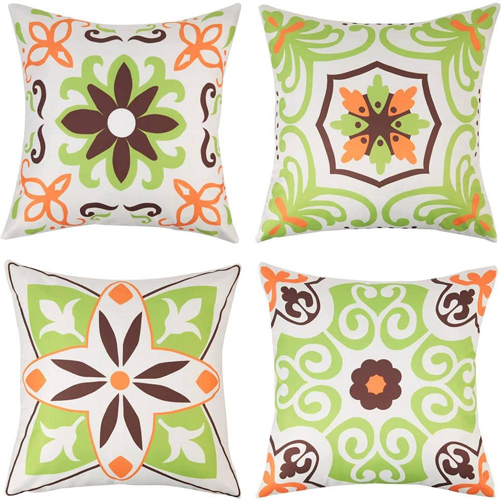 Pyonic Outdoor Waterproof Throw Pillow Covers Set of 4 Floral Printed and Boho Farmhouse Outdoor Pillow Covers for Patio Funiture Garden 18x18 inch