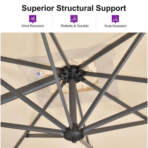 PURPLE LEAF 10 ft. Octagon Aluminum UV-Resistant Outdoor Cantilever Offset 360 Rotation Patio Umbrella with Base, Beige PURPLE LEAF 10 ft. Octagon Aluminum UV-Resistant Outdoor Cantilever Offset 360 Rotation Patio Umbrella with Base, Beige