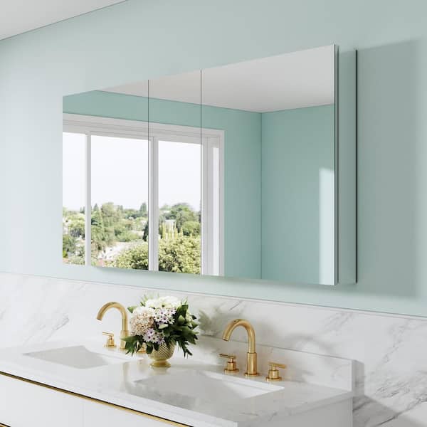 Combo 60 in. W x 30 in. H Rectangular Recess/Surface Mount Frameless Medicine Cabinet with Mirror, Soft Close Door