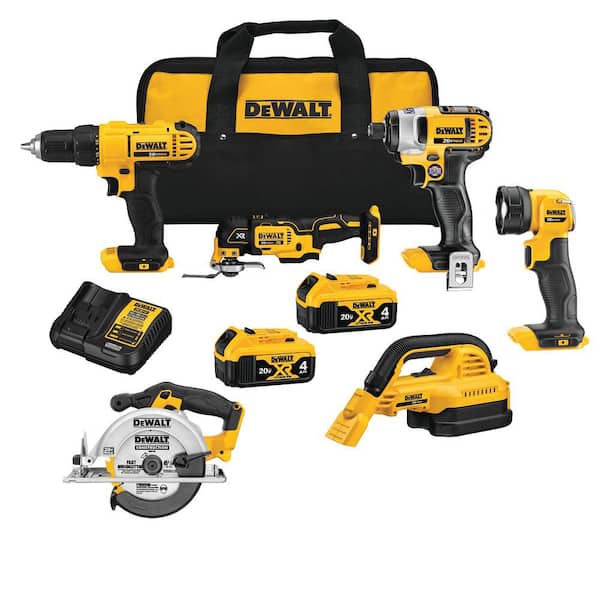 DEWALT 20V MAX Cordless 6 Tool Combo Kit with (2) 20V 4.0Ah Batteries and Charger