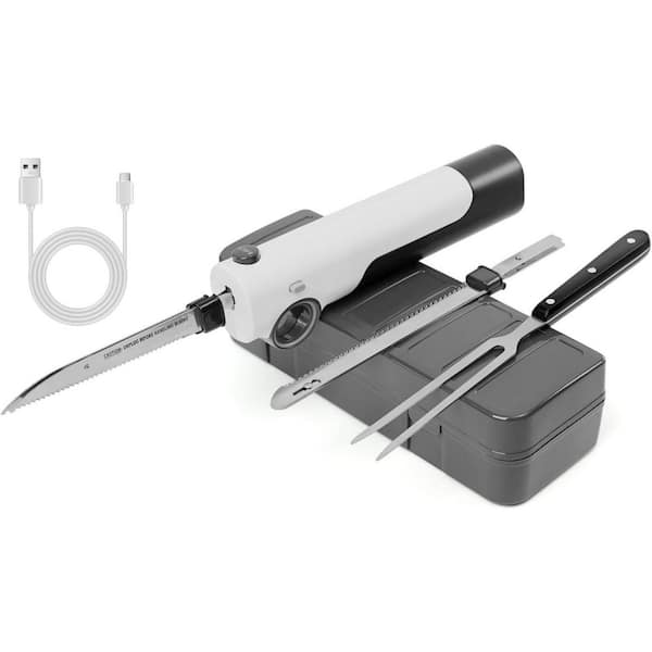 8.5 in. Stainless Steel Cordless Electric Knife Rechargeable with Plastic Handle for Carving Meats, Poultry, Bread