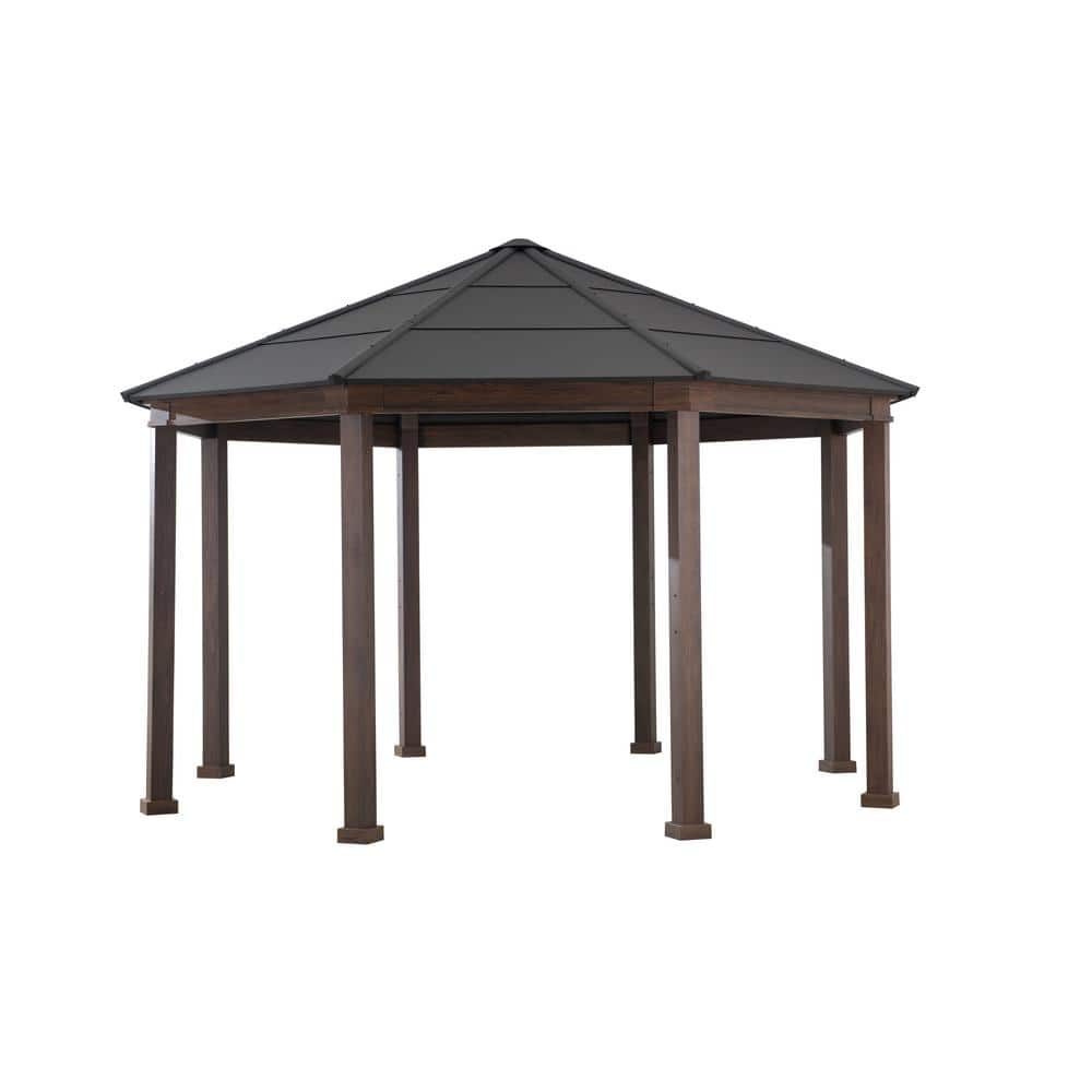 Sunjoy 15 ft. x 15 ft. Daybreak Octagon Aluminum Roof Galvanized Steel Frame Hard Top Gazebo