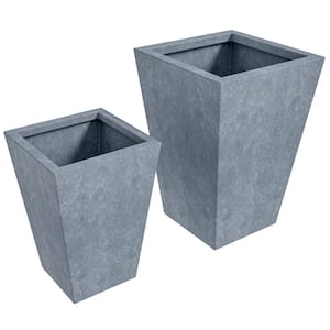 Serene Modern 2-Piece Grey Fiberstone and Clay Planter Set Tapered Square Weather Resistant Design with Drainage Holes