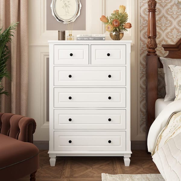 FUFU&GAGA 6-Drawers White Wood Chest of Drawers Dresser FUFU&GAGA 6-Drawers White Wood Chest of Drawers Dresser