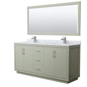 Icon 72 in. W x 22 in. D x 35 in. H Double Bath Vanity in Light Green with White Carrara Marble Top and 70" Mirror